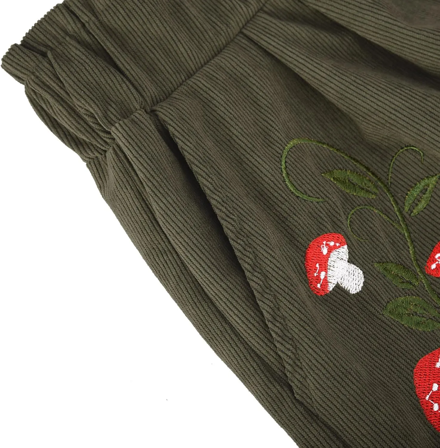 LFEOOST Women's Mushroom Embroidery Corduroy Shorts Fashion Paperbag Waist Elastic Waist Summer Loose Wide Leg Casual Shorts