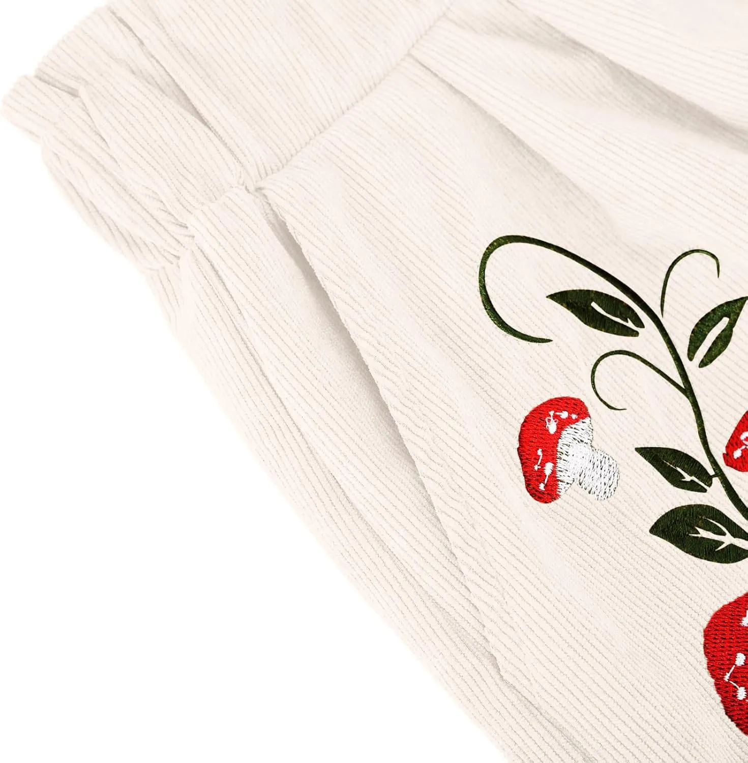 LFEOOST Women's Mushroom Embroidery Corduroy Shorts Fashion Paperbag Waist Elastic Waist Summer Loose Wide Leg Casual Shorts