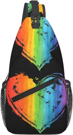 Lgbt Pride Rainbow Gay Lesbian Pride Month Heart Chest Sling Bag Crossbody Shoulder Backpack Bag Gym Cycling Daypack Travel Hiking Cross Bag
