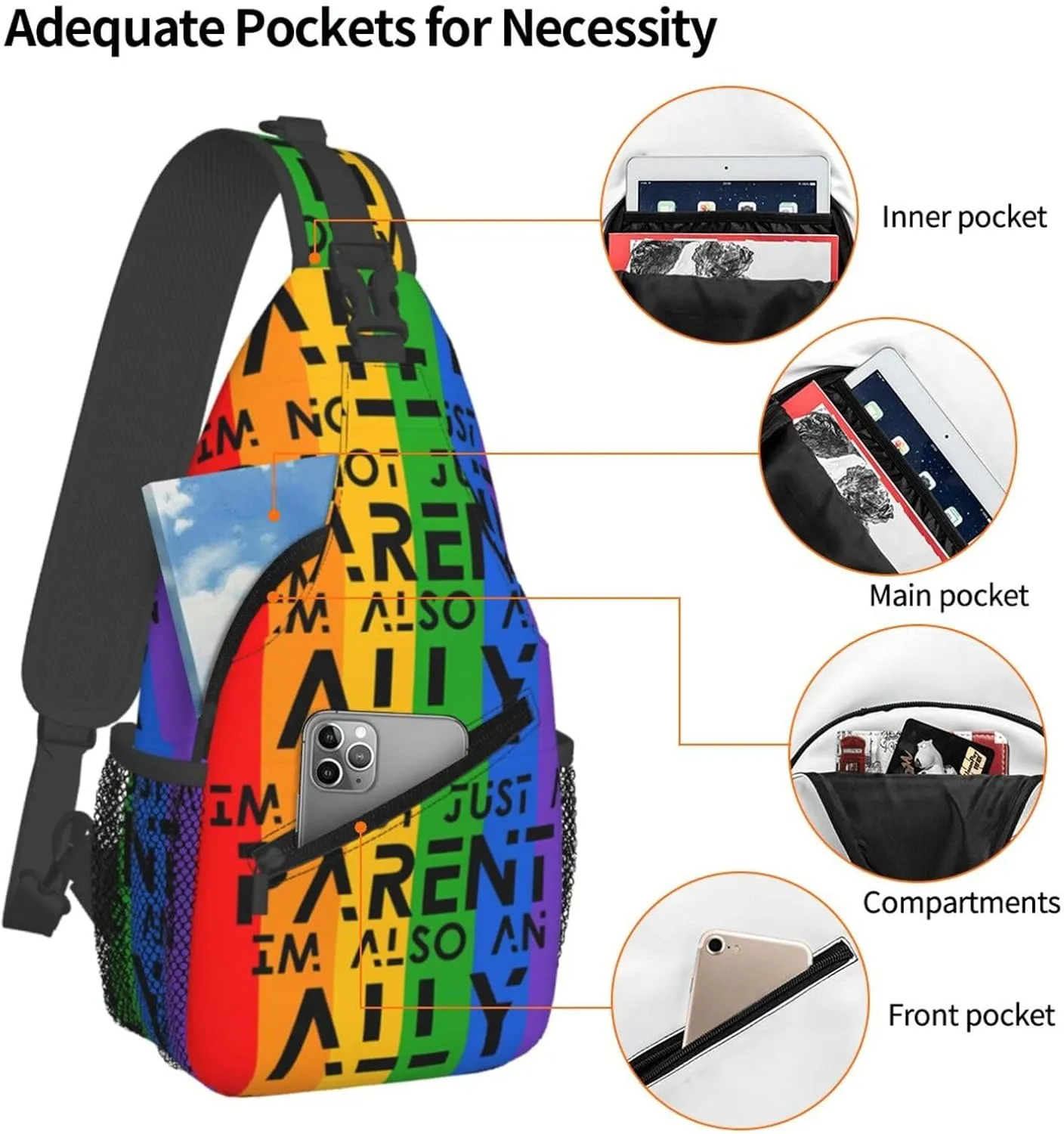 Lgbt Pride Rainbow Gay Lgbtq Parent And Ally Chest Sling Bag Crossbody Shoulder Backpack Bag Gym Cycling Daypack Travel Hiking Cross Bag