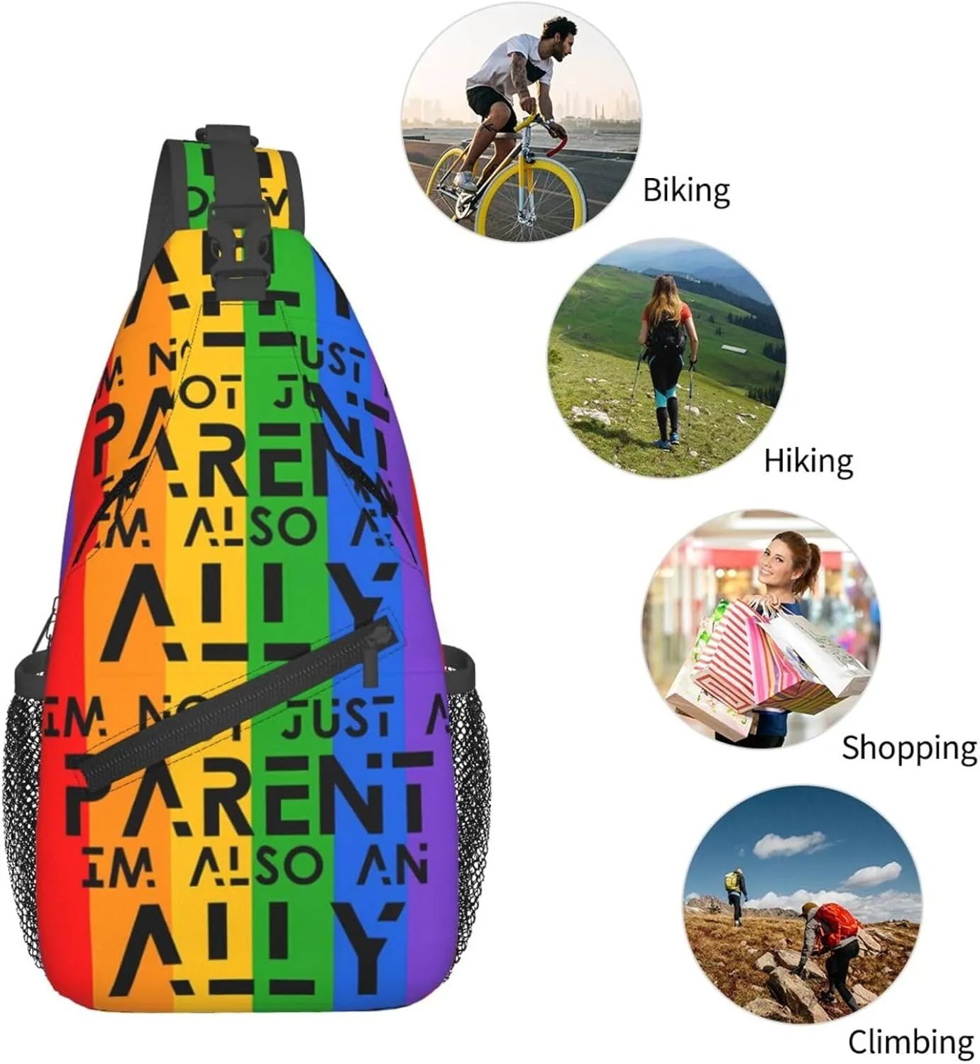 Lgbt Pride Rainbow Gay Lgbtq Parent And Ally Chest Sling Bag Crossbody Shoulder Backpack Bag Gym Cycling Daypack Travel Hiking Cross Bag