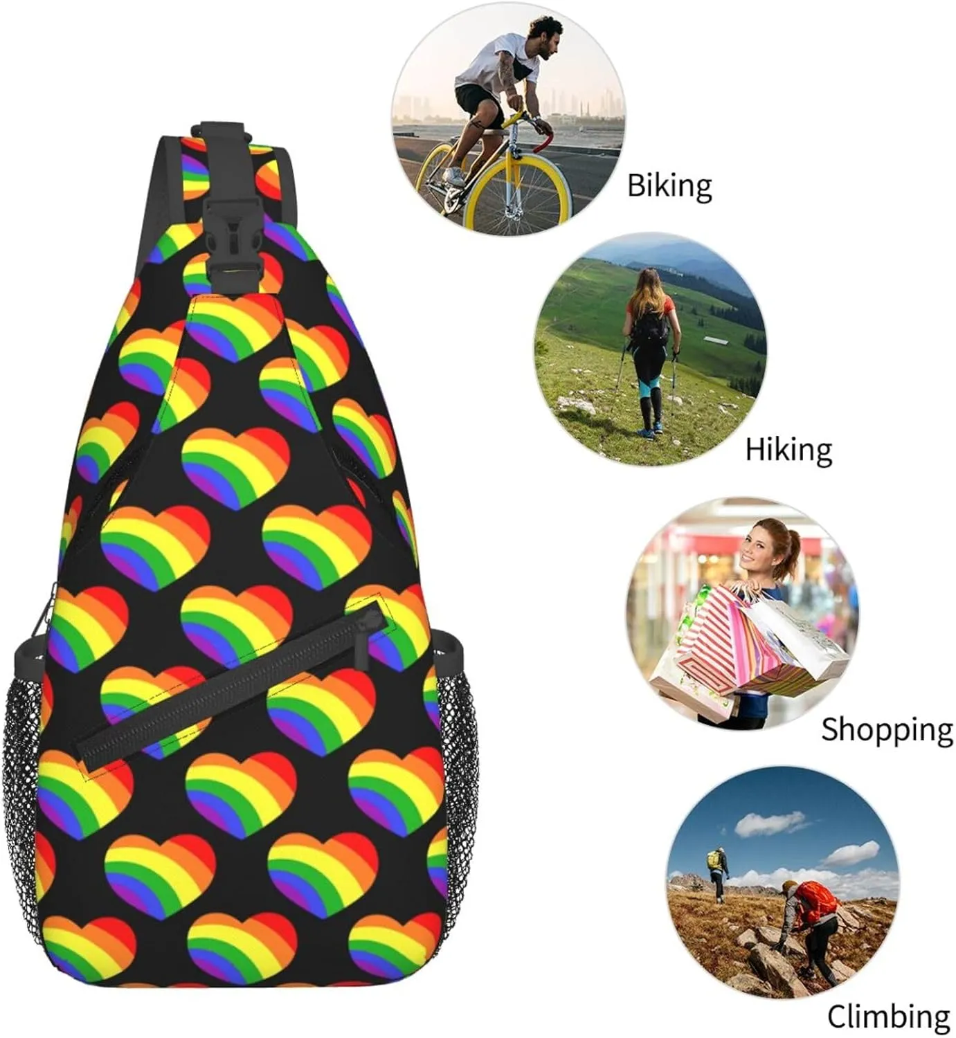 Lgbt Rainbow Hearts Crossbody Sling Bag Adjustable Lgbt Chest Bag For Men Women Rainbow Pride Shoulder Bag Sling Backpack Daypack