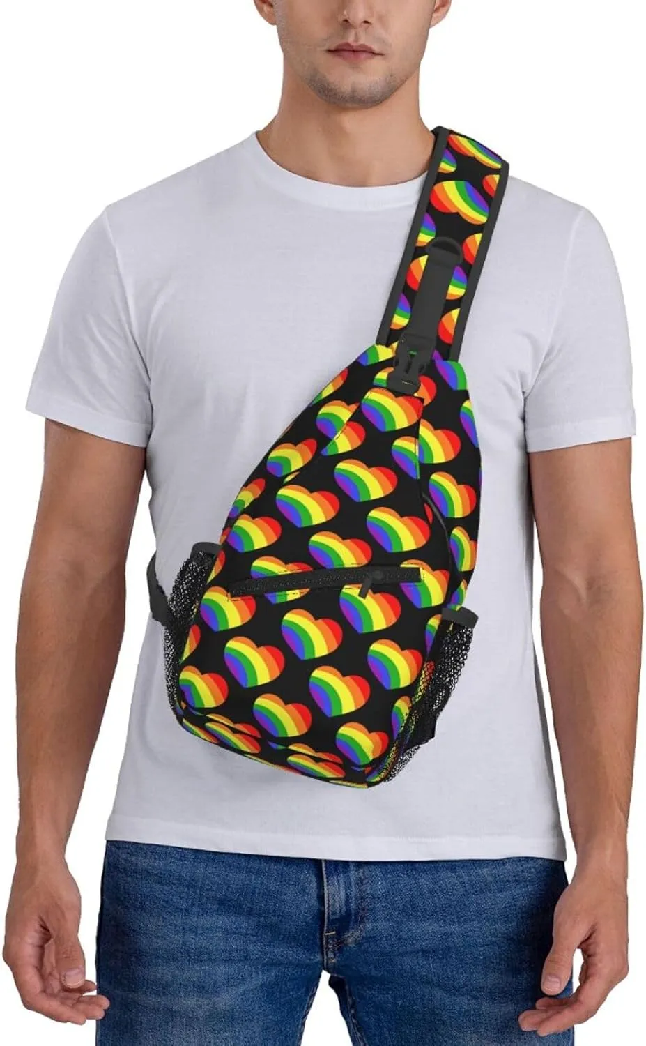 Lgbt Rainbow Hearts Crossbody Sling Bag Adjustable Lgbt Chest Bag For Men Women Rainbow Pride Shoulder Bag Sling Backpack Daypack