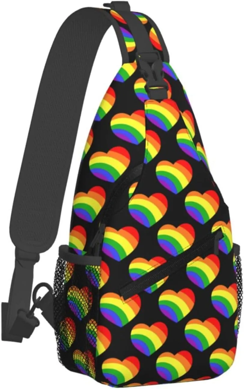 Lgbt Rainbow Hearts Crossbody Sling Bag Adjustable Lgbt Chest Bag For Men Women Rainbow Pride Shoulder Bag Sling Backpack Daypack