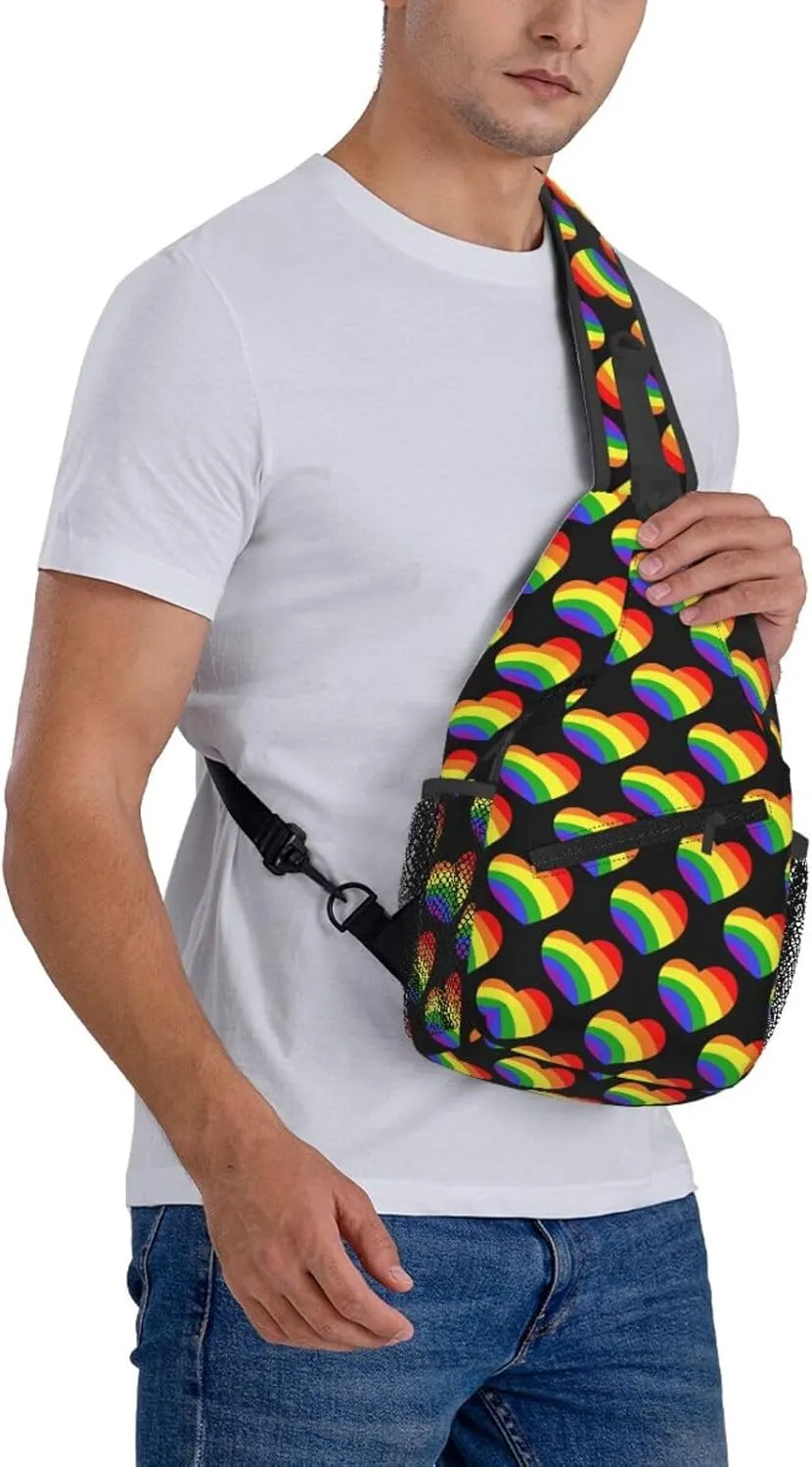 Lgbt Rainbow Hearts Crossbody Sling Bag Adjustable Lgbt Chest Bag For Men Women Rainbow Pride Shoulder Bag Sling Backpack Daypack