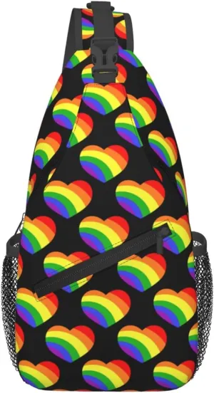 Lgbt Rainbow Hearts Crossbody Sling Bag Adjustable Lgbt Chest Bag For Men Women Rainbow Pride Shoulder Bag Sling Backpack Daypack
