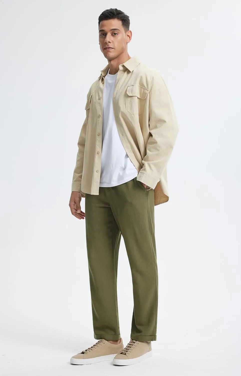 Libin Men's Linen Pants Elastic Waist Lightweight Casual Pants Comfy Summer Beach Travel Lounge Trousers with Pockets
