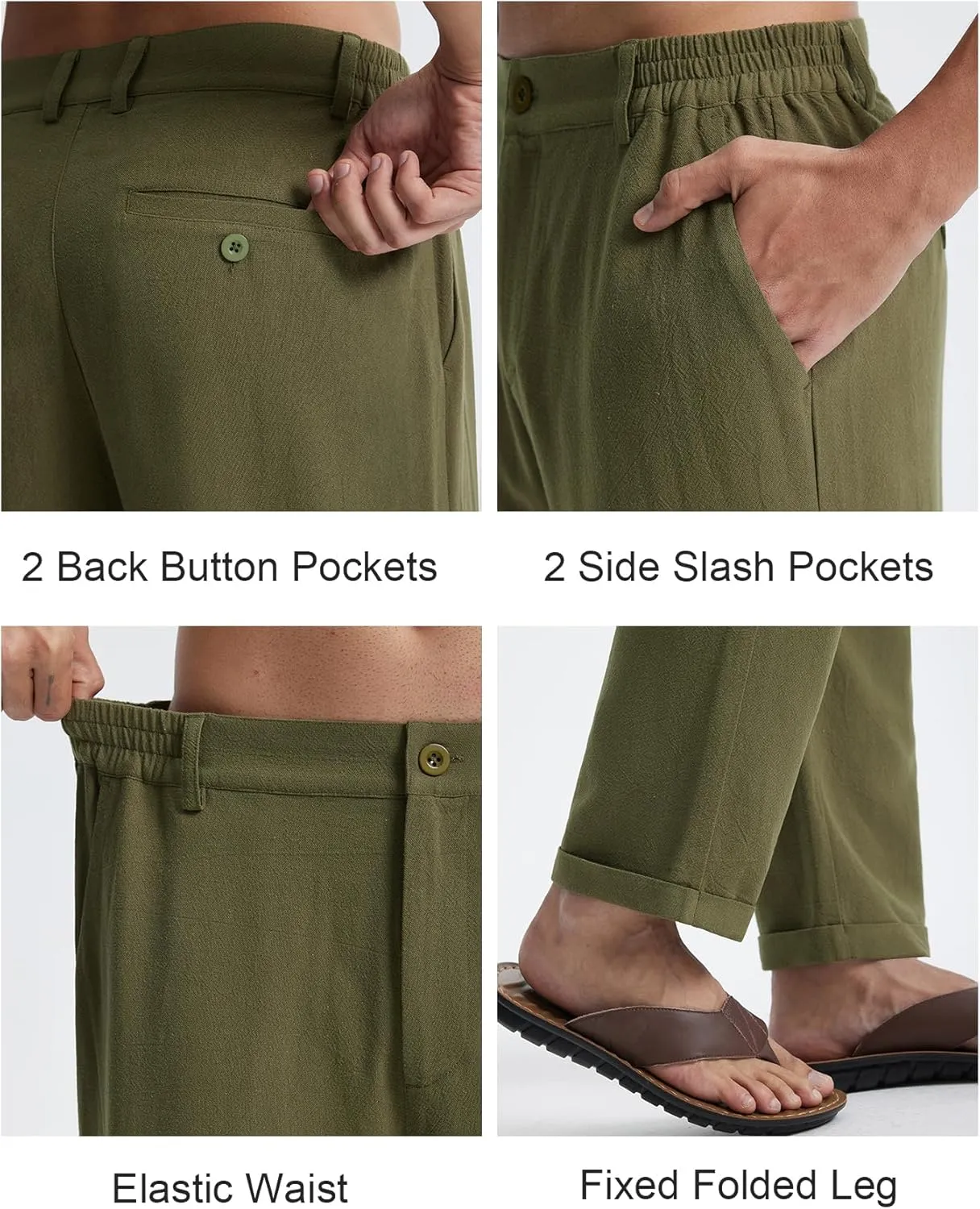 Libin Men's Linen Pants Elastic Waist Lightweight Casual Pants Comfy Summer Beach Travel Lounge Trousers with Pockets