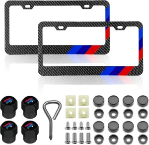 License Plate for BMW Premium Carbon Fiber Steel License Plate Holder Compatible All Vehicle License Plate Tag Cover Fit Accessories Included