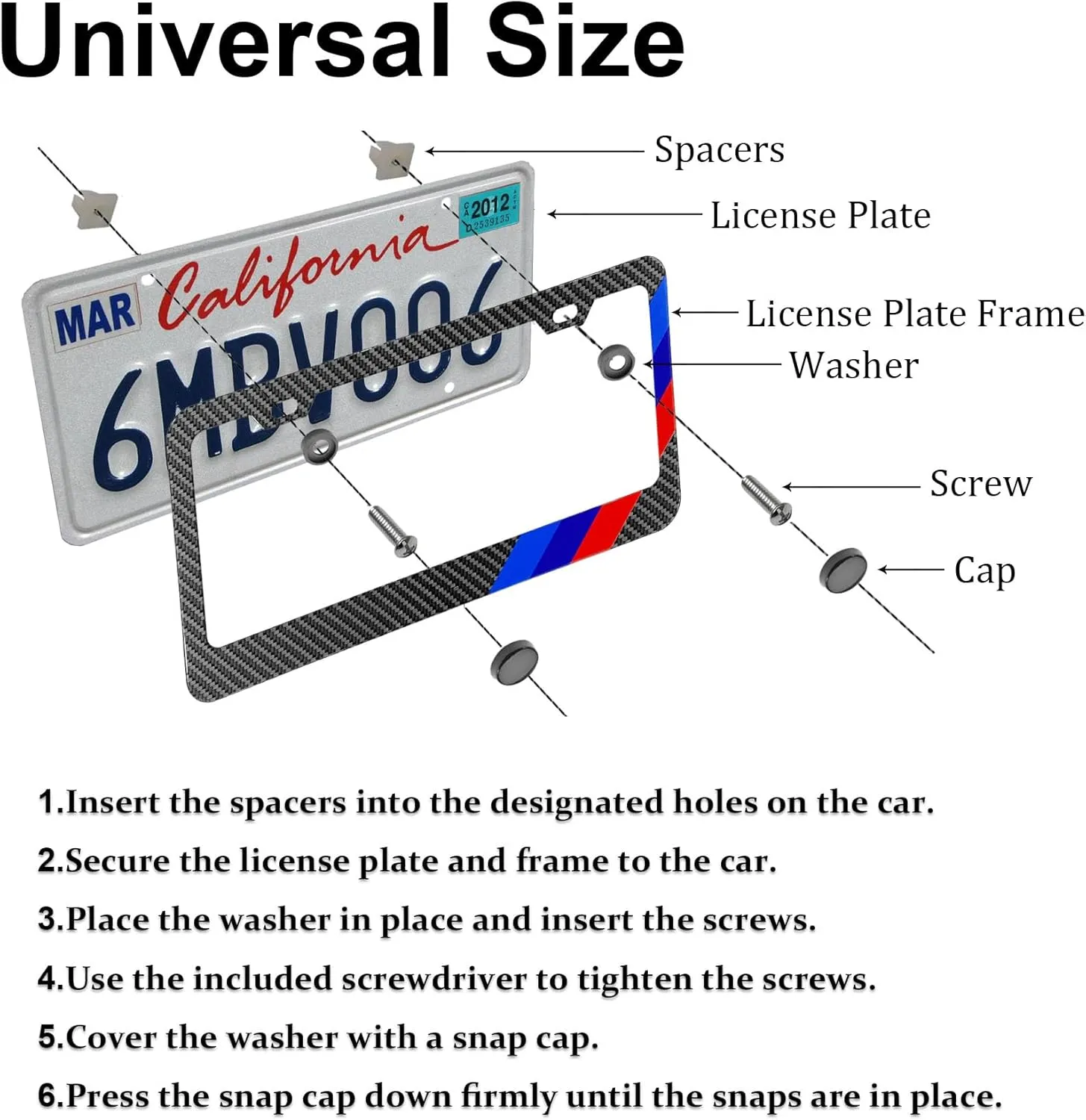 License Plate for BMW Premium Carbon Fiber Steel License Plate Holder Compatible All Vehicle License Plate Tag Cover Fit Accessories Included