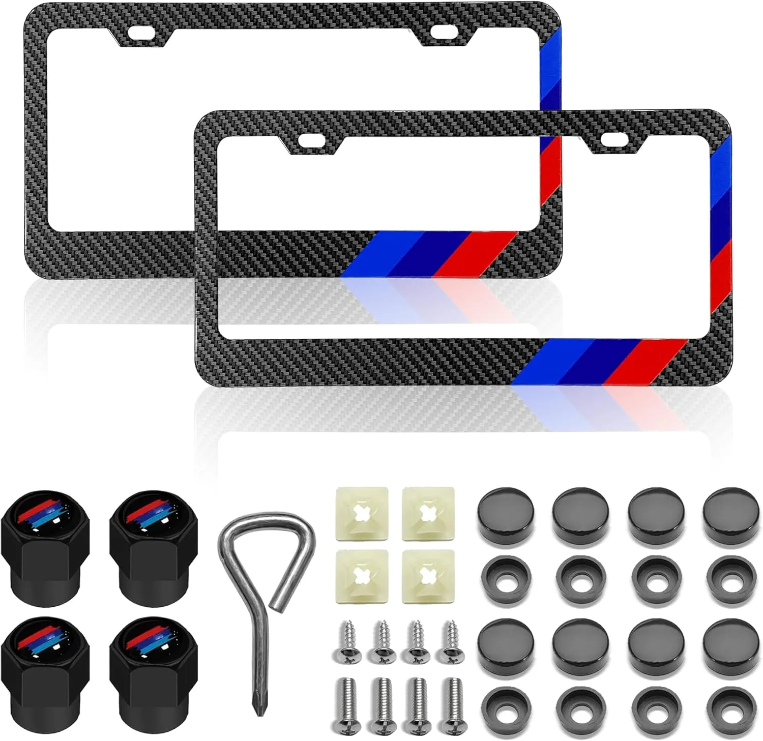License Plate for BMW Premium Carbon Fiber Steel License Plate Holder Compatible All Vehicle License Plate Tag Cover Fit Accessories Included