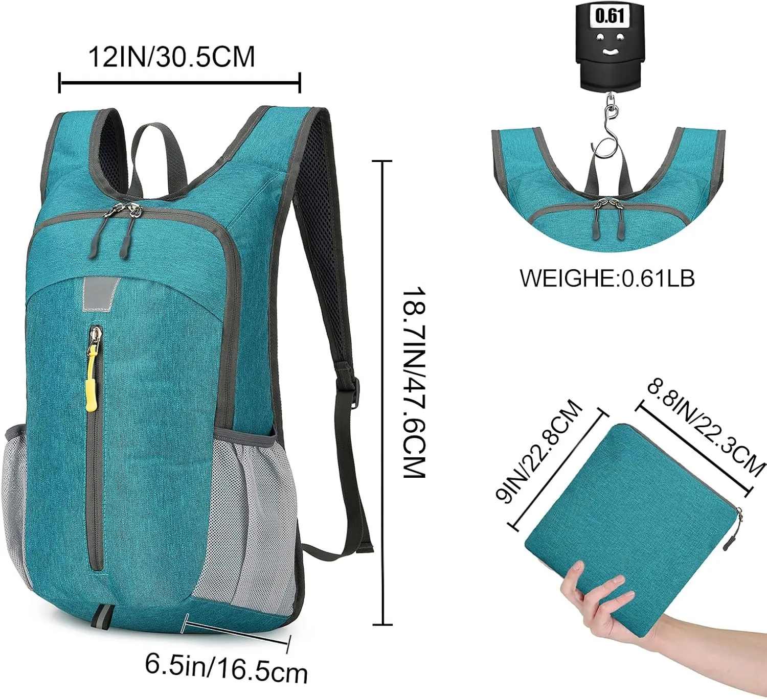 Lightweight Hiking Backpack 20L Foldable Small Travel Hiking Daypack Camping Backpack Water Resistant Packable Outdoor Cycling Back Pack Sports Shoulder Bag for Women Men (Teal)