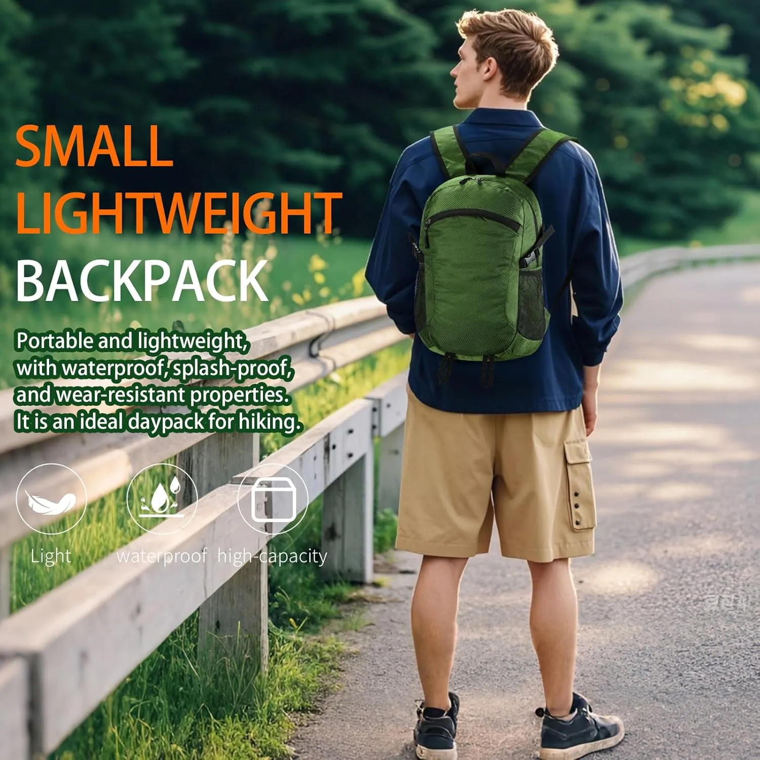 Lightweight Hiking Backpack Small,Waterproof Hiking Daypack,Foldable Backpack for Travel,Ultralight Daypack (Green, Small)