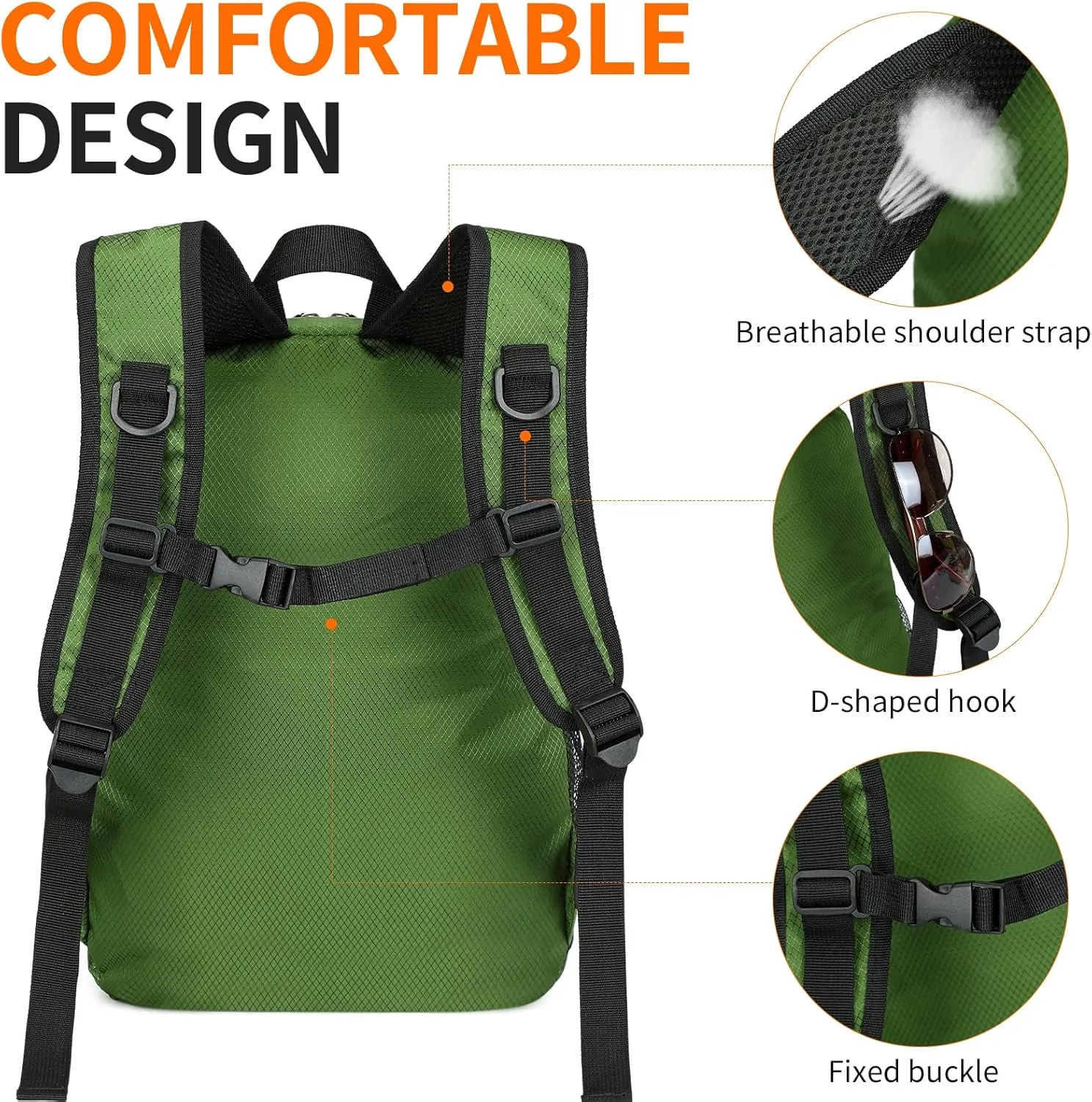 Lightweight Hiking Backpack Small,Waterproof Hiking Daypack,Foldable Backpack for Travel,Ultralight Daypack (Green, Small)