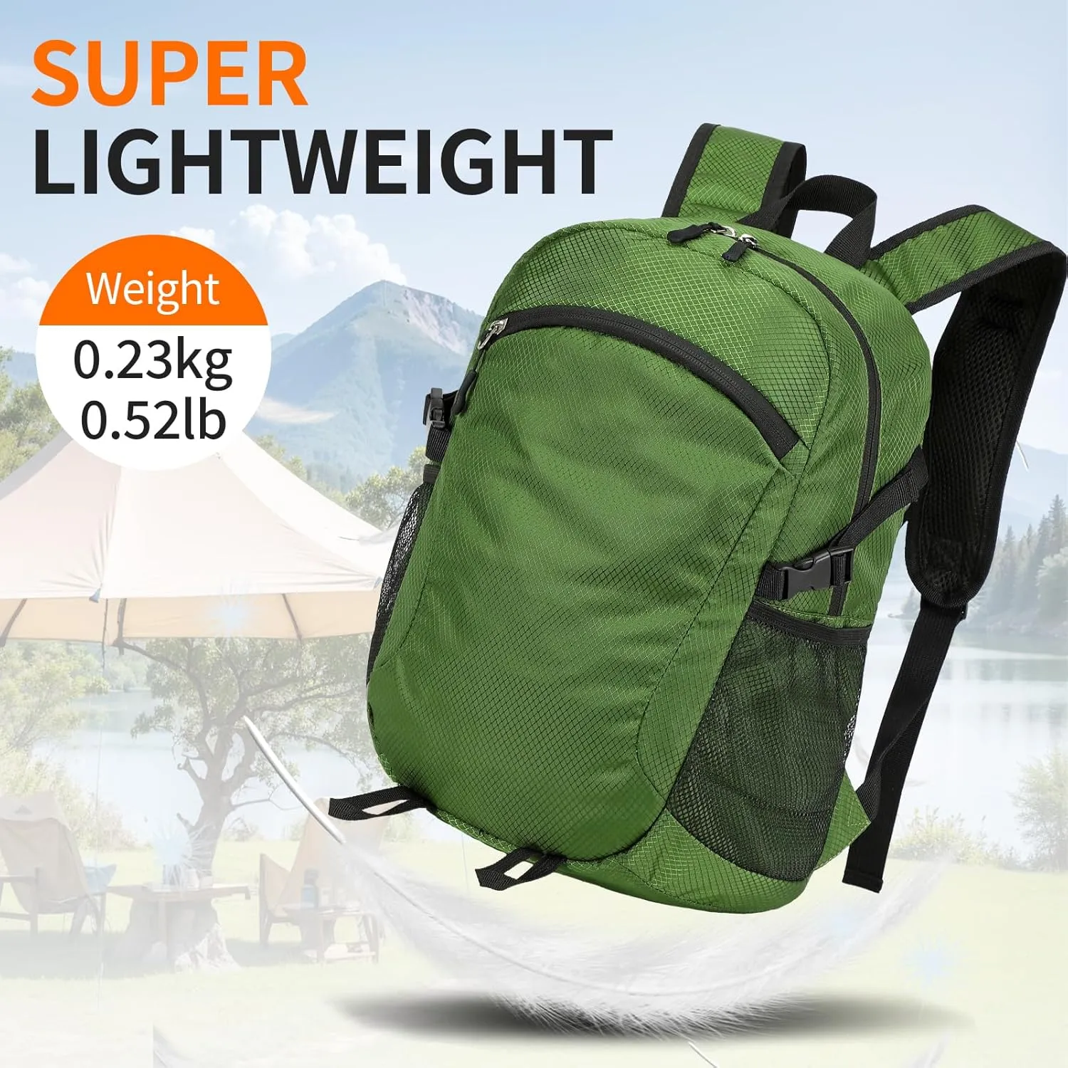 Lightweight Hiking Backpack Small,Waterproof Hiking Daypack,Foldable Backpack for Travel,Ultralight Daypack (Green, Small)