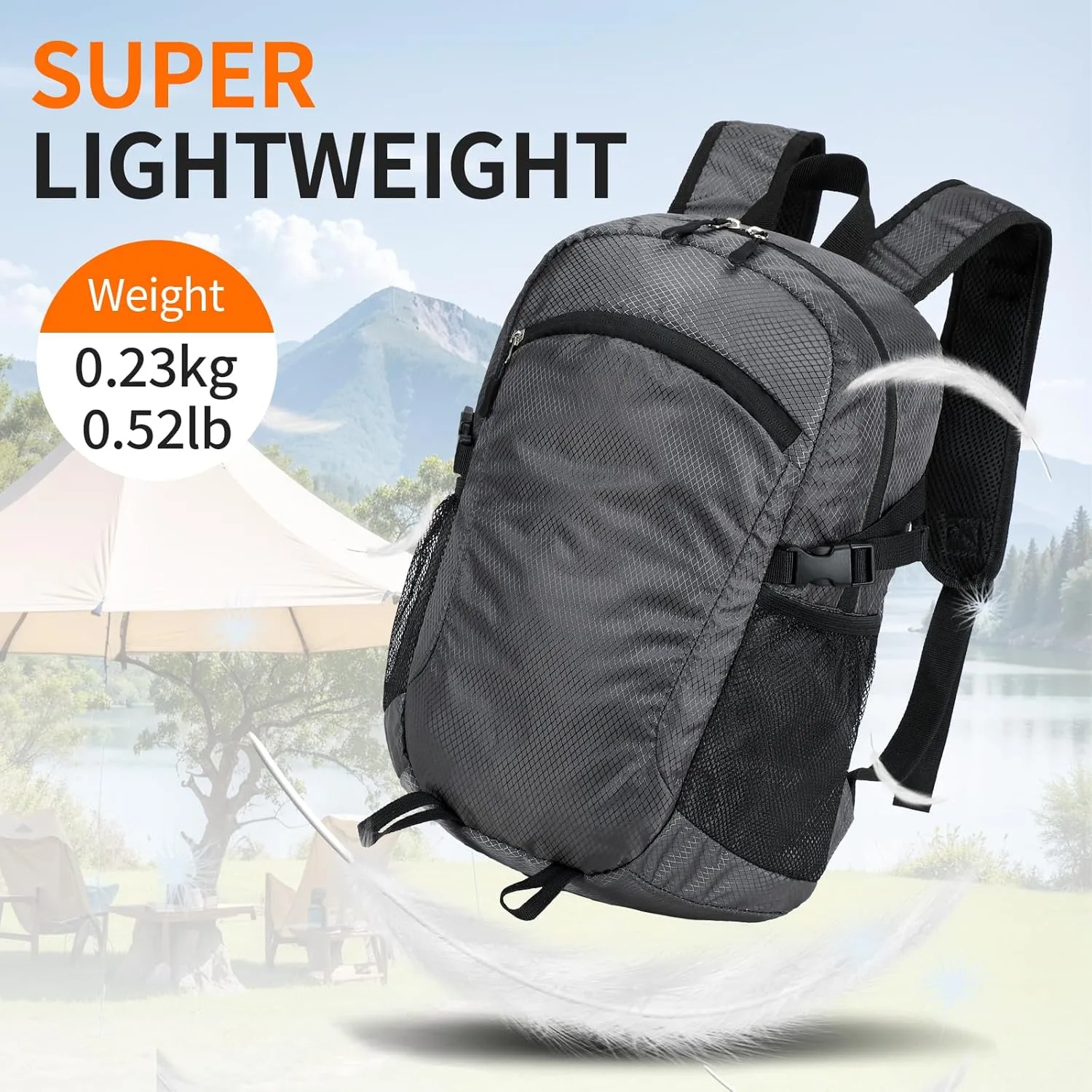 Lightweight Hiking Backpack Small,Waterproof Hiking Daypack,Foldable Backpack for Travel,Ultralight Daypack (Grey, Small)