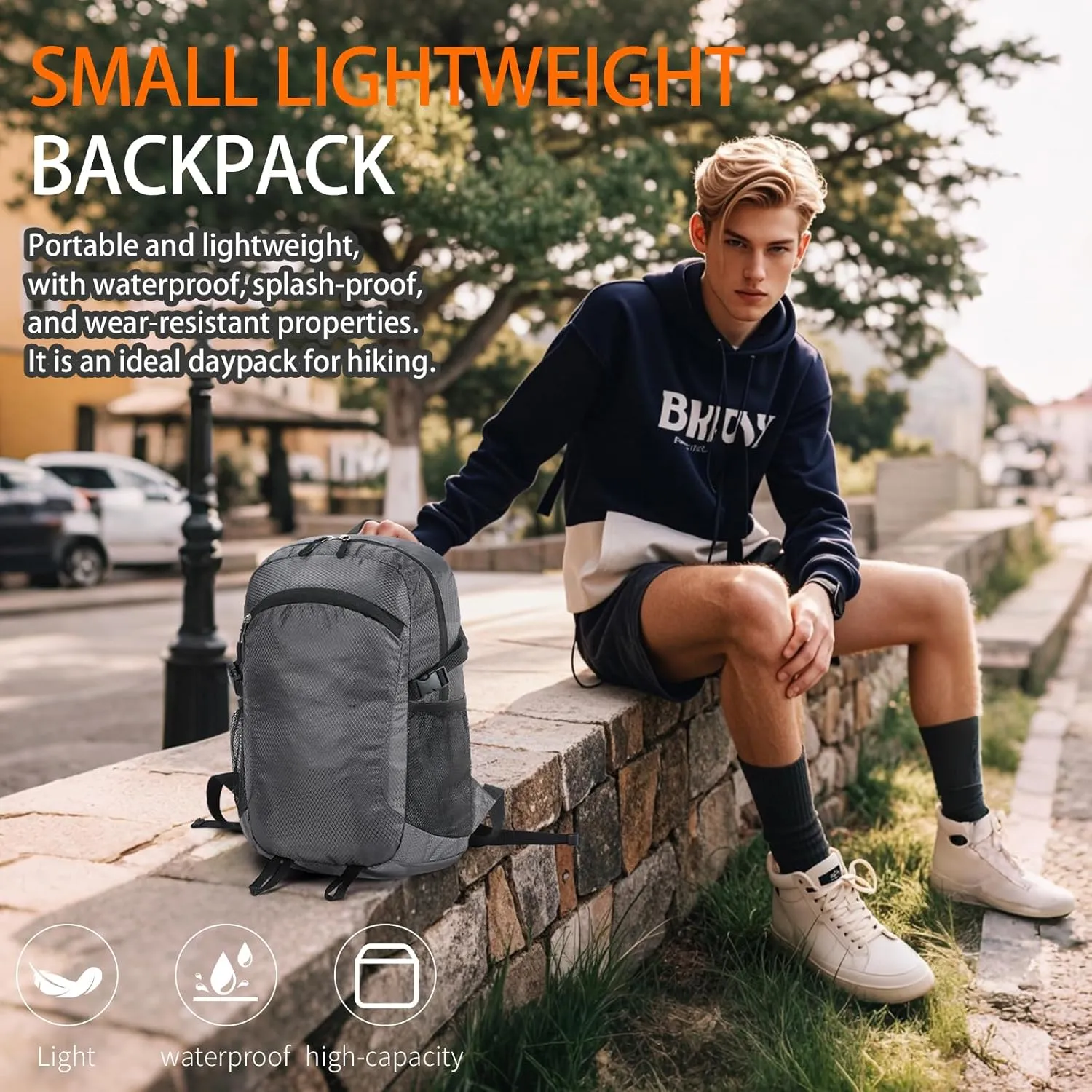 Lightweight Hiking Backpack Small,Waterproof Hiking Daypack,Foldable Backpack for Travel,Ultralight Daypack (Grey, Small)