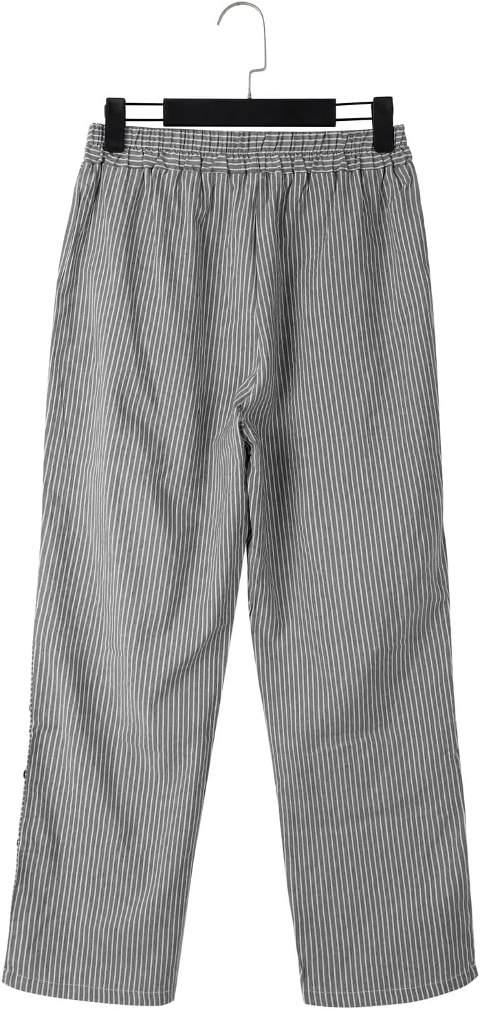 Linen Pants for Women Plus Size Striped Spring Summer Gauze Pants Casual Elastic Waist Comfy Cropped Trousers Trendy