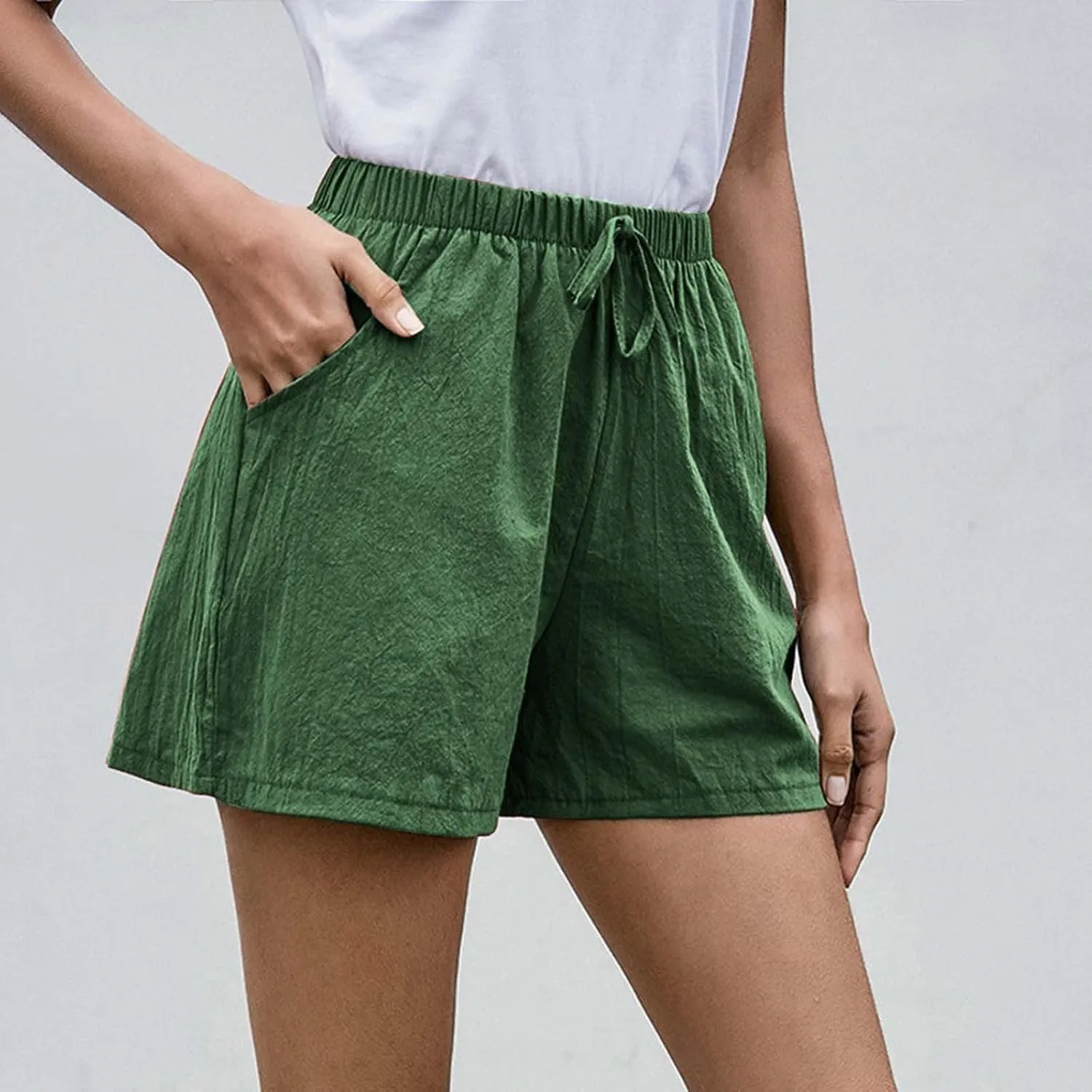 Linen Shorts for Women Dressy Elastic High Waisted Lightweight Casual Summer Shorts Drawstring Beach Vacation Outfit