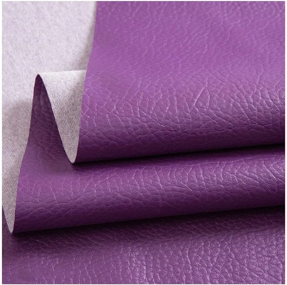 Litchi Texture PU Fabric Leather 0.7mm Thick Synthetic for Upholstery Crafts, DIY Sewings, Sofa, Handbag, Earrings(Purple,1.4X5m)