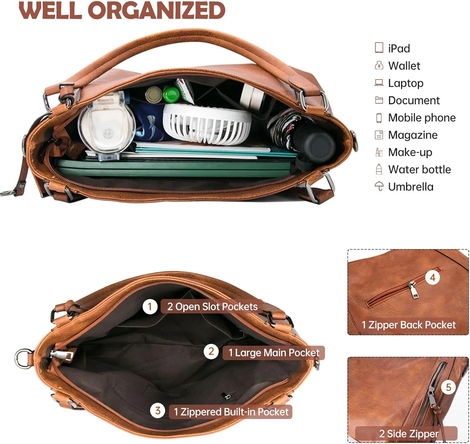 Long Keeper Vegan Leather Tote Handbags Women Large Capacity Hobo Shoulder Bag Crossbody Satchel Bags with Small Purse