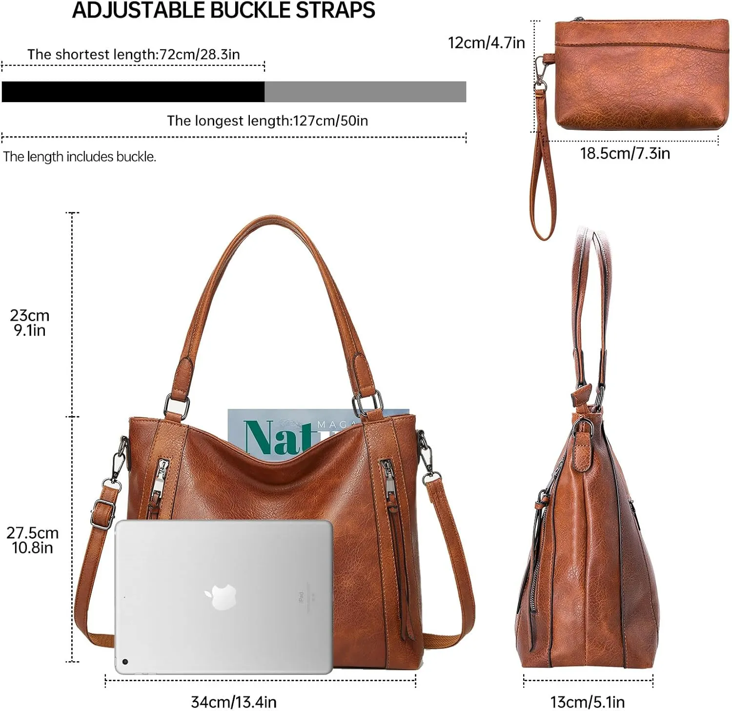 Long Keeper Vegan Leather Tote Handbags Women Large Capacity Hobo Shoulder Bag Crossbody Satchel Bags with Small Purse