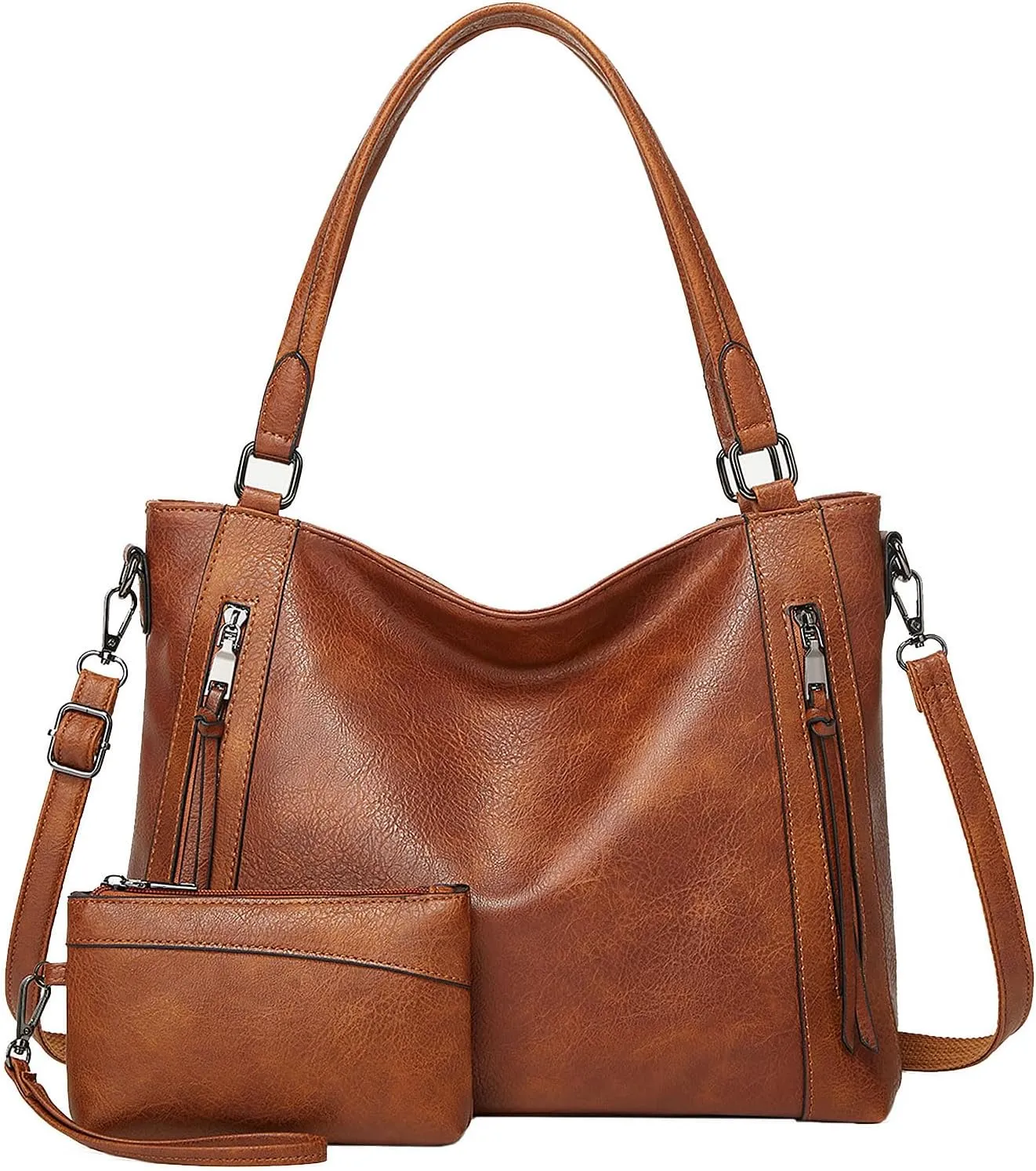 Long Keeper Vegan Leather Tote Handbags Women Large Capacity Hobo Shoulder Bag Crossbody Satchel Bags with Small Purse
