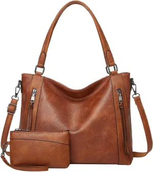 Long Keeper Vegan Leather Tote Handbags Women Large Capacity Hobo Shoulder Bag Crossbody Satchel Bags with Small Purse