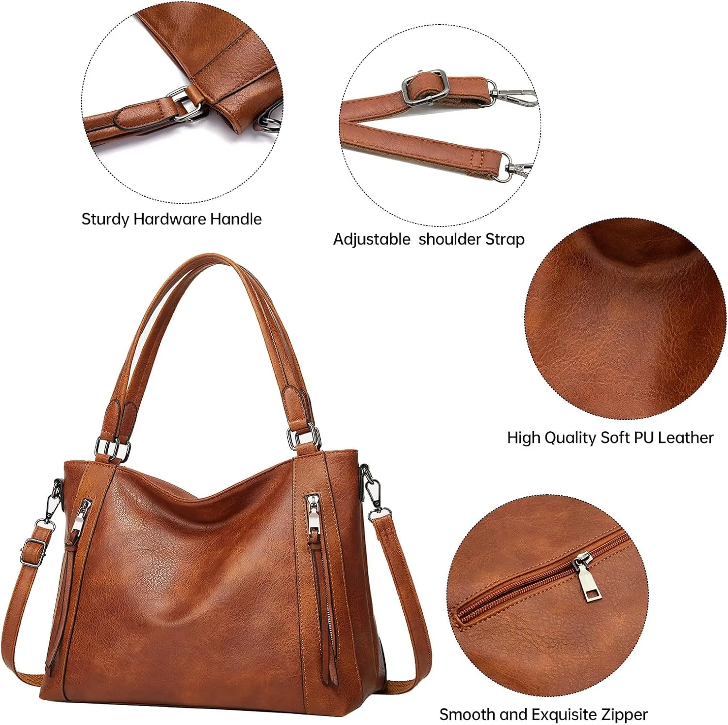 Long Keeper Vegan Leather Tote Handbags Women Large Capacity Hobo Shoulder Bag Crossbody Satchel Bags with Small Purse