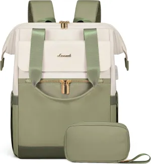 LOVEVOOK 17.3 Inch Laptop Backpack for Women, Large Capacity Travel Backpack with Organizer Bag,Waterproof Carry on Backpack Work Bag with USB Port,Teacher Nurse Backpack Purse,2PCS,Beige-Bean Green