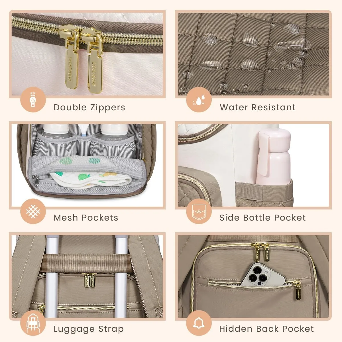 LOVEVOOK Diaper Bag Backpack Large Capacity Baby Bag with Portable Changing Pad, Multifunction Baby Travel Backpack