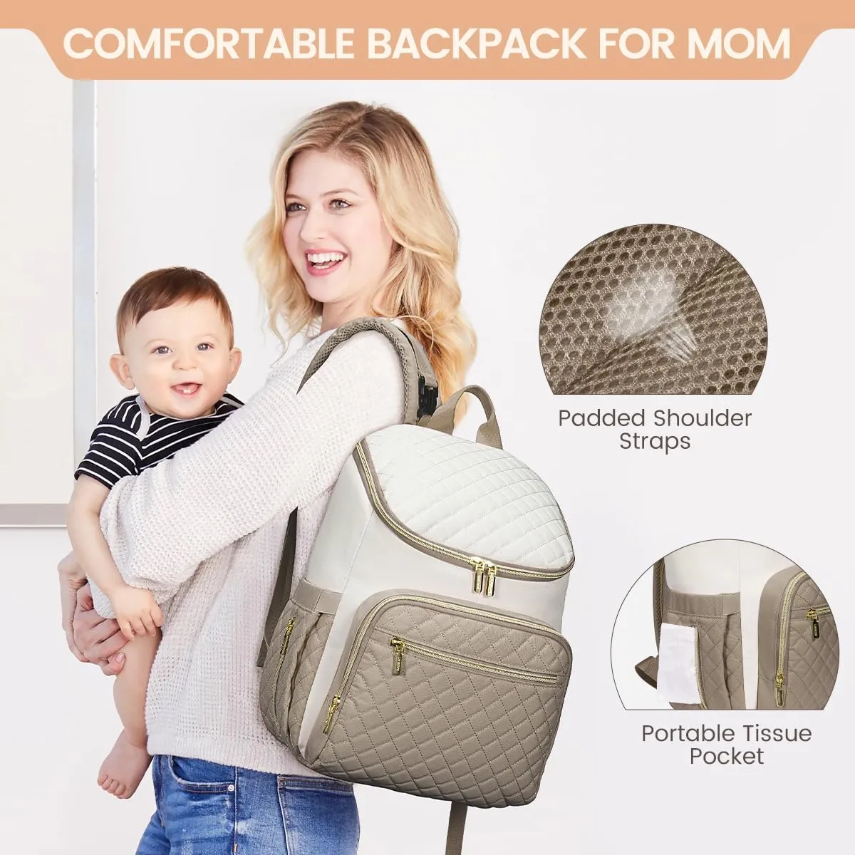 LOVEVOOK Diaper Bag Backpack Large Capacity Baby Bag with Portable Changing Pad, Multifunction Baby Travel Backpack