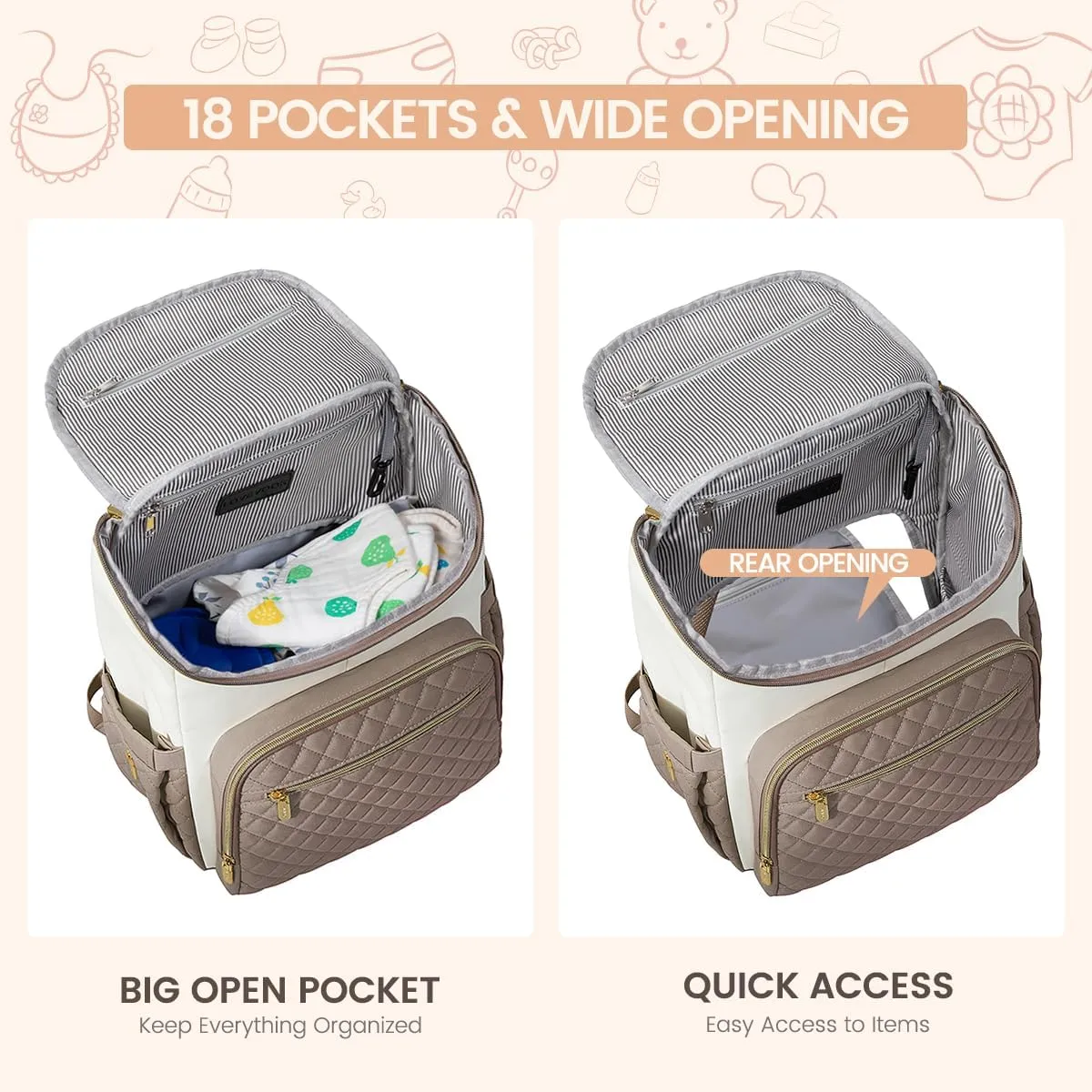 LOVEVOOK Diaper Bag Backpack Large Capacity Baby Bag with Portable Changing Pad, Multifunction Baby Travel Backpack