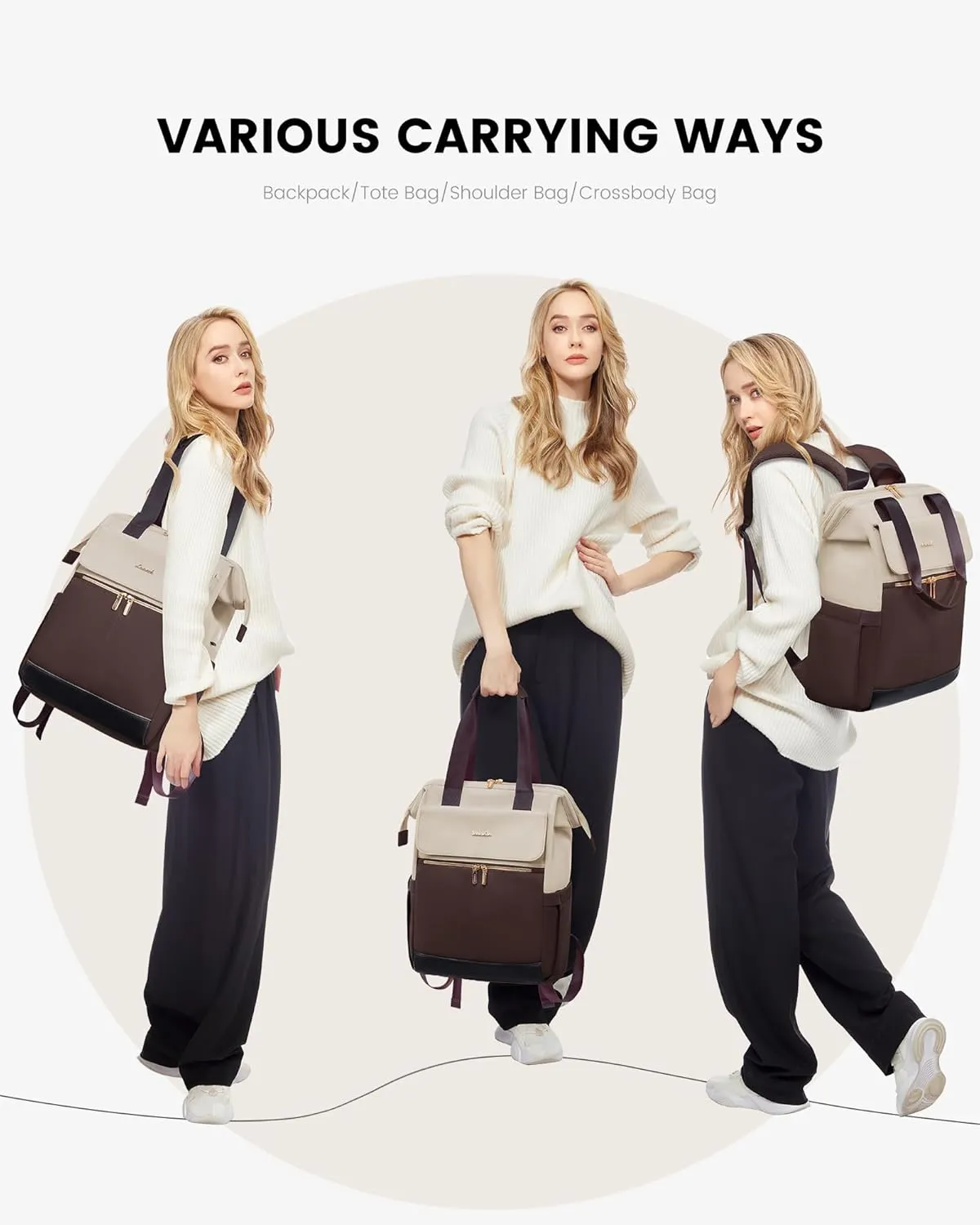 LOVEVOOK Laptop Backpack for Women, 15.6 Inch Work Laptop Bag with USB Port, Fashion Teacher Nurse Backpack Purse, Waterproof Travel Computer Backpack with Organizer Bag, 2PCS, Apricot-Coffee