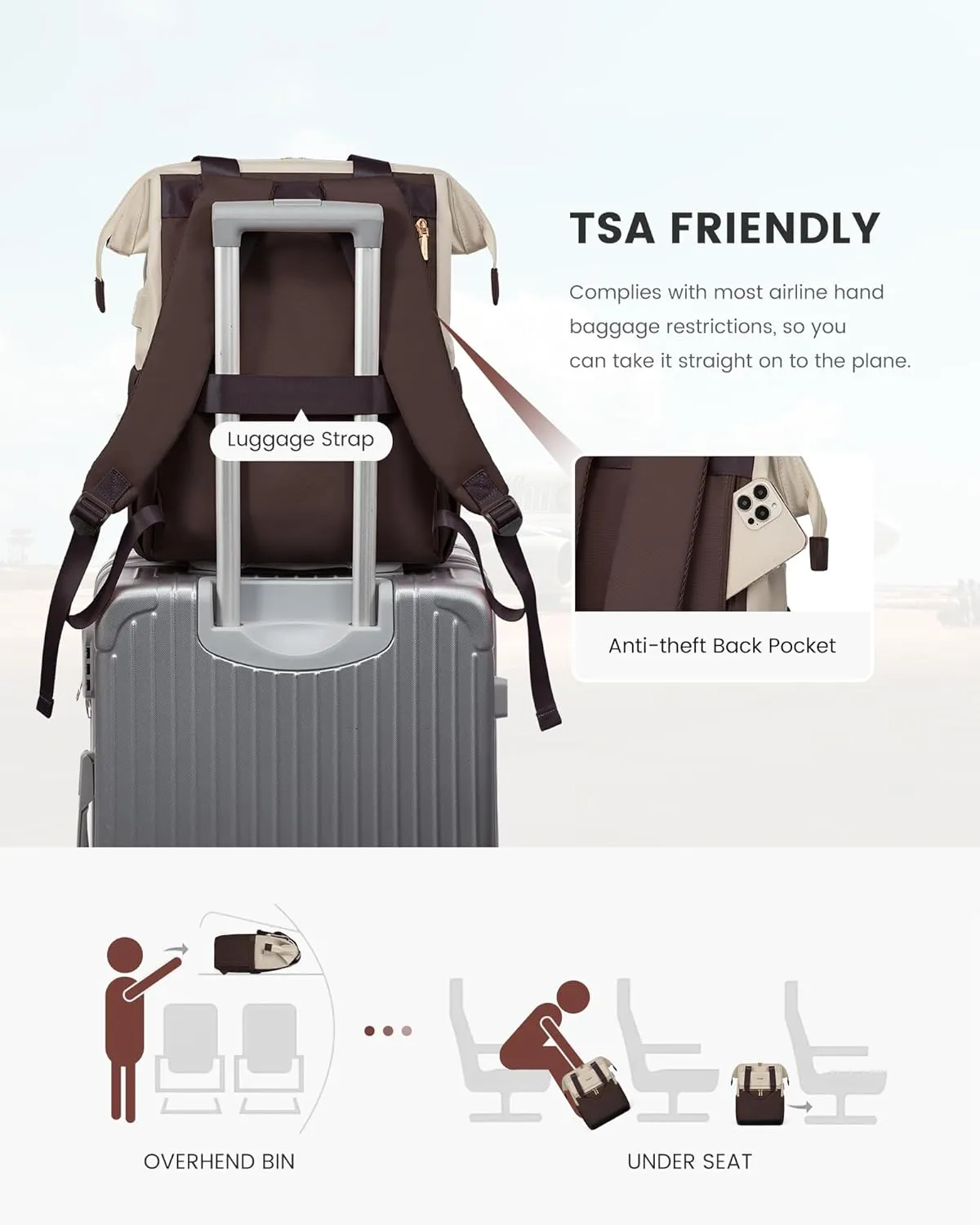 LOVEVOOK Laptop Backpack for Women, 15.6 Inch Work Laptop Bag with USB Port, Fashion Teacher Nurse Backpack Purse, Waterproof Travel Computer Backpack with Organizer Bag, 2PCS, Apricot-Coffee