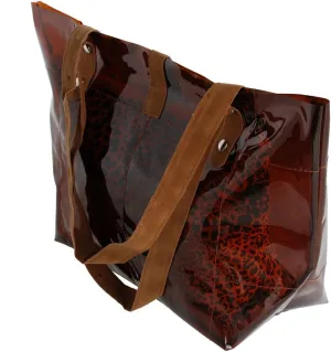 [Lucky Brown] Leopard Double Handle Leatherette Satchel Bag Handbag Purse Casual Styling