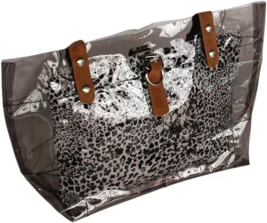 [Lucky Gray] Leopard Double Handle Leatherette Satchel Bag Handbag Purse Casual Styling