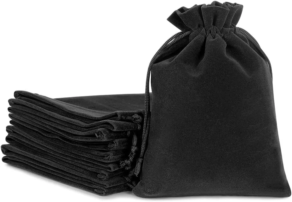 Lucky Monet 25/50/100PCS Velvet Drawstring Bags Jewelry Pouches for Christmas Birthday Party Wedding Favors Gift Candy Headphones Art and DIY Craft (50Pcs, Black, 4” x 6”)