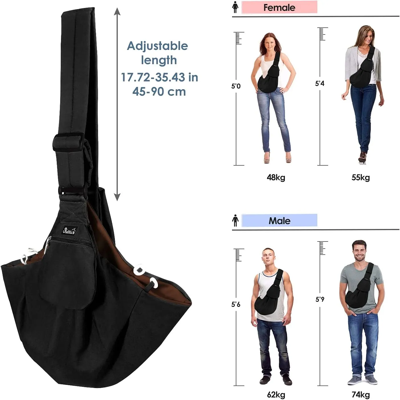 Lukovee Pet Sling, Hand Free Dog Sling Carrier Adjustable Padded Strap Tote Bag Breathable Cotton Shoulder Bag Front Pocket Safety Belt Carrying Small Dog Cat Puppy Machine Washable (BN, S)