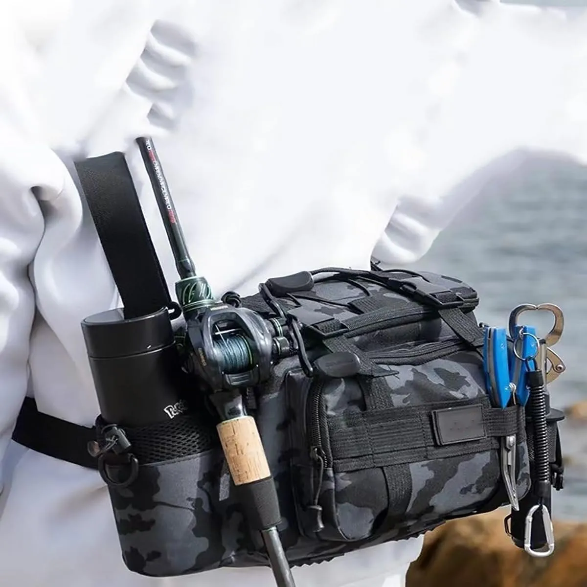 Lure Fishing Crossbody Waist Bag - Multi - Pocket Organizer for Outdoor Angling (Gray)