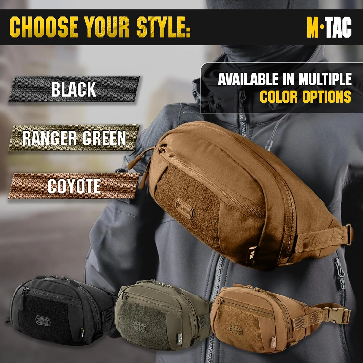 M-Tac Tactical Fanny Pack for Men - Large Companion Waist Bag - Coyote Cross Body Belt Bag for EDC - Waist Pack