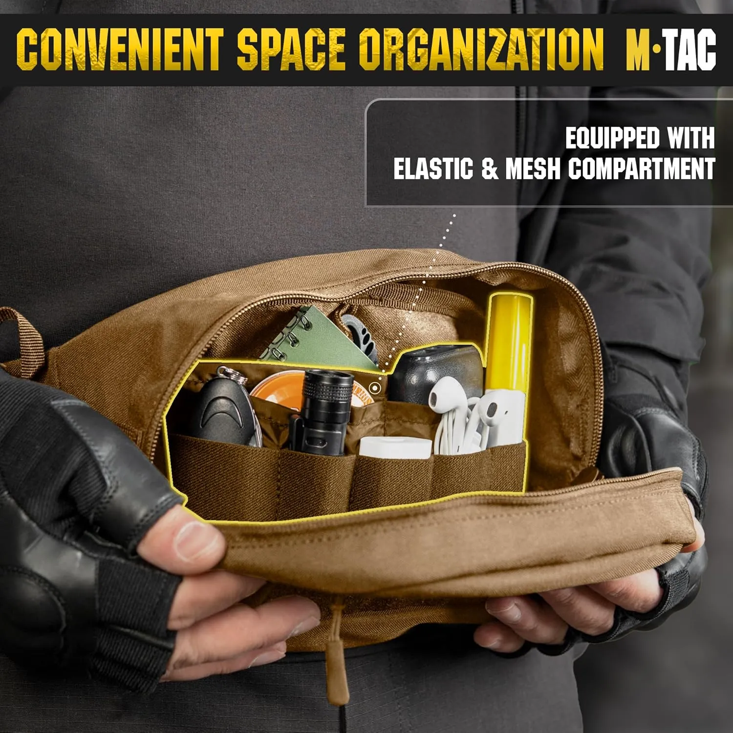 M-Tac Tactical Fanny Pack for Men - Large Companion Waist Bag - Coyote Cross Body Belt Bag for EDC - Waist Pack