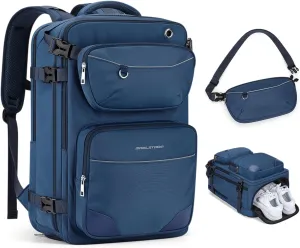 Maelstrom Travel Backpack for Men Women, 35L Carry on Backpack for Traveling on Airplane,with Belt Bag&Shoe Compartment,Waterproof Laptop Backpack fit 17”Laptop-Navy Blue, Large