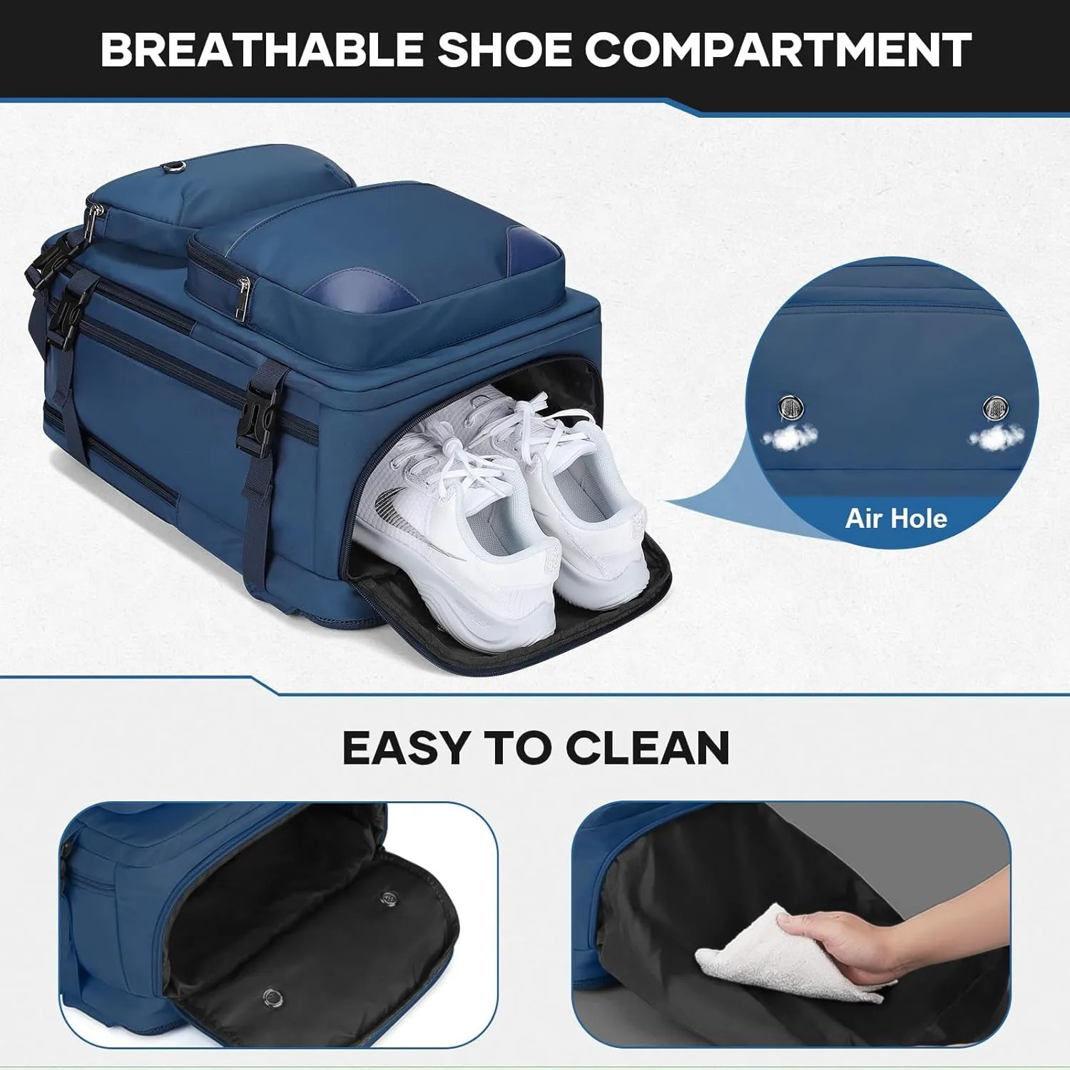 Maelstrom Travel Backpack for Men Women, 35L Carry on Backpack for Traveling on Airplane,with Belt Bag&Shoe Compartment,Waterproof Laptop Backpack fit 17”Laptop-Navy Blue, Large