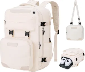 Maelstrom Travel Backpack for Women Men, 2 in 1 Crossbody Bag Laptop Backpack Fits 15.6-17.3 Inch Laptop, 26L Work/Nurse/Teacher Bag, Carry On Backpack with Shoe Compartment,Beige