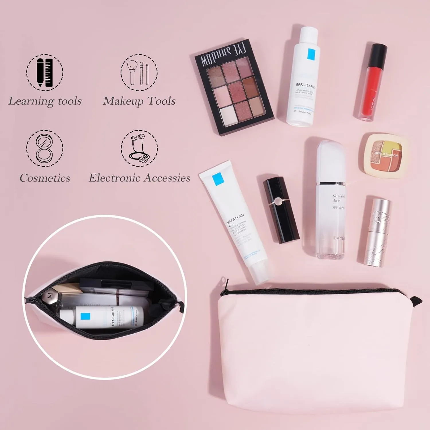MAGEFY 5 PCS Makeup Bag Large Makeup Pouch Small Makeup Bags for Purse Travel Cosmetic bag for Women Solid Color