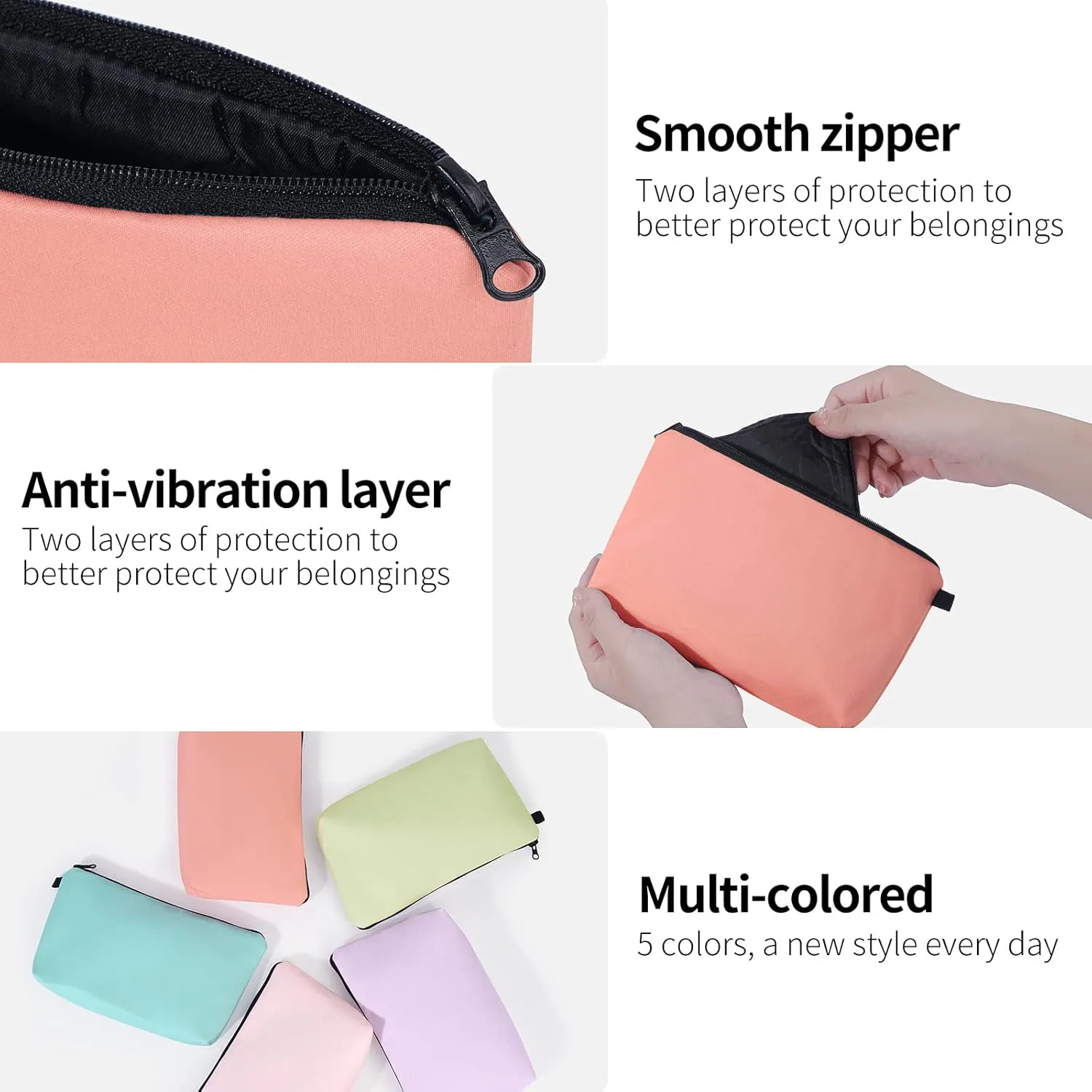MAGEFY 5 PCS Makeup Bag Large Makeup Pouch Small Makeup Bags for Purse Travel Cosmetic bag for Women Solid Color