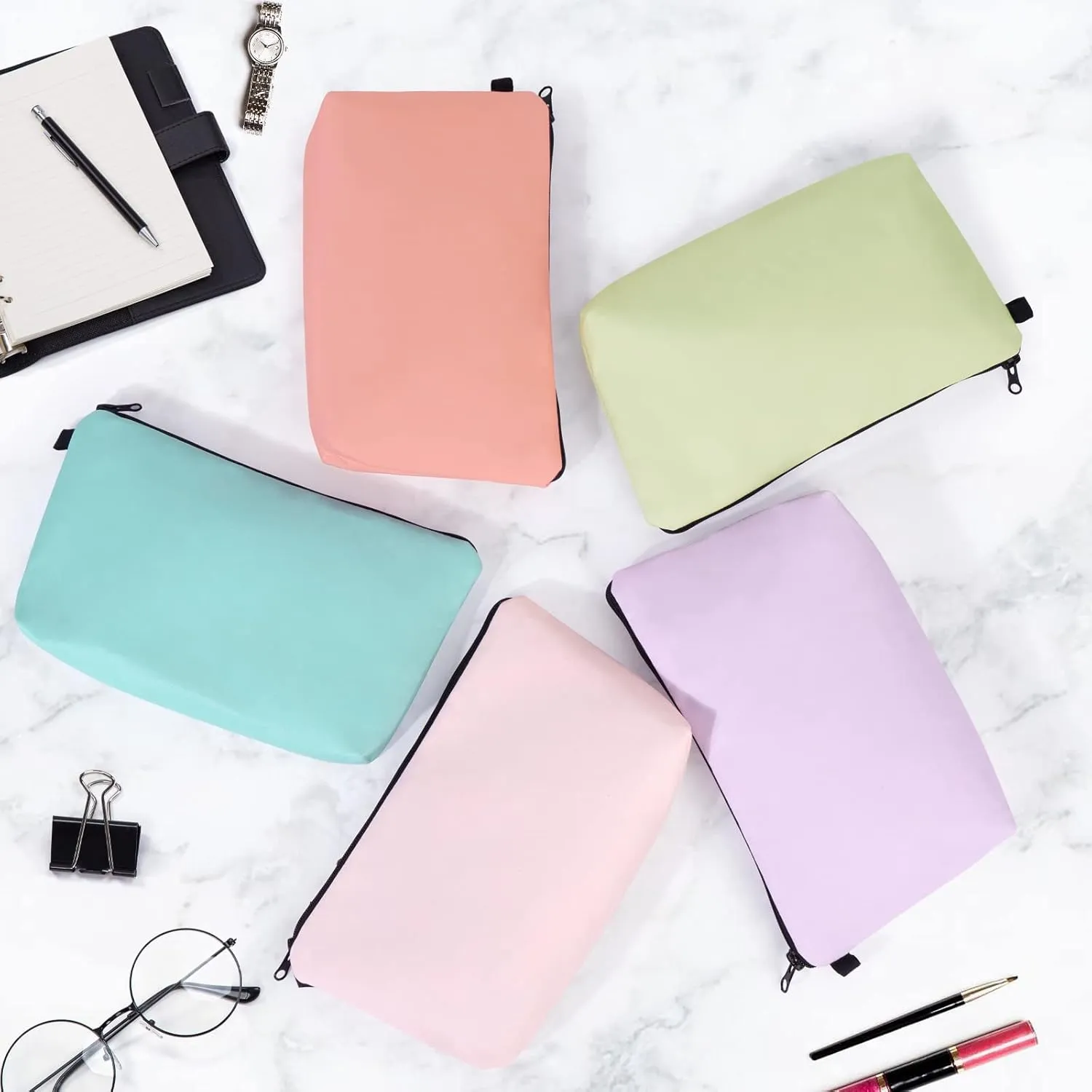 MAGEFY 5 PCS Makeup Bag Large Makeup Pouch Small Makeup Bags for Purse Travel Cosmetic bag for Women Solid Color