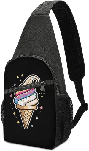 Magic Ice Cream Cone Chest Bag for Men Small Sling Backpack Crossbody Sling Bags for Outdoors Hiking Traveling