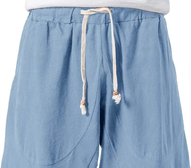 MAGNIVIT Men's Linen Cotton Capri Pants Loose Fit Elastic Waist Wide Leg Baggy Harem Pants